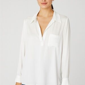 Women's Blouse Pleione White Long Sleeve V-Neck Blouse Size L